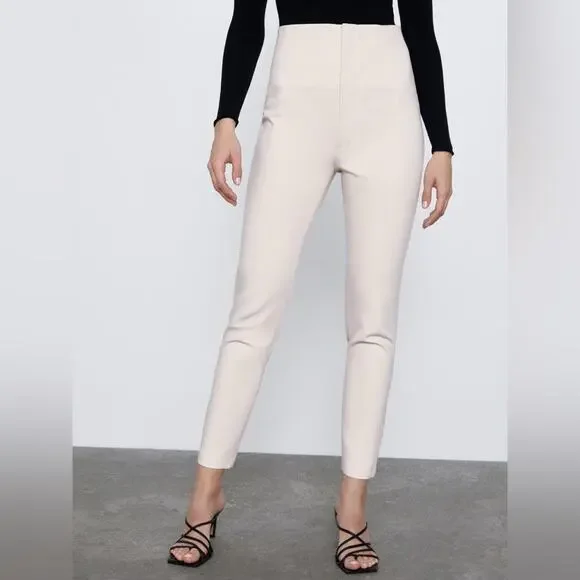 Zara Beige Cigarette Leg High Rise Trouser Pants Women’s Size XS Bloggers Fave - Picture 13 of 13